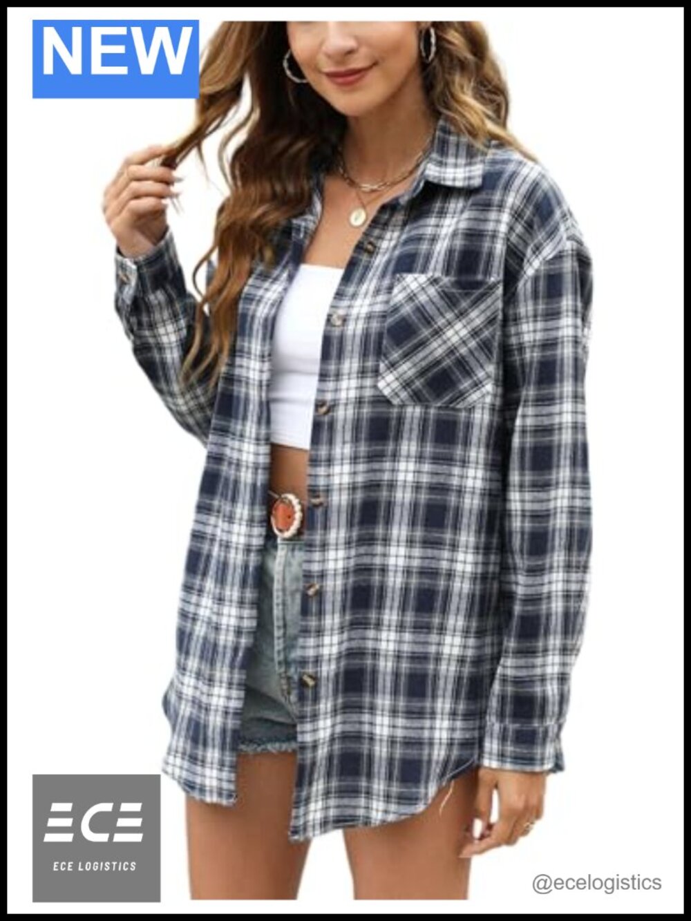 Oversized Flannel Plaid Button Down Shirt Long Sleeve Loose Fit